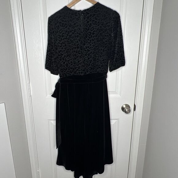 Lane Bryant Velvet Burnout Black Leopard Print Midi Dress Size 14/16 Puff Sleeve - Picture 6 of 12